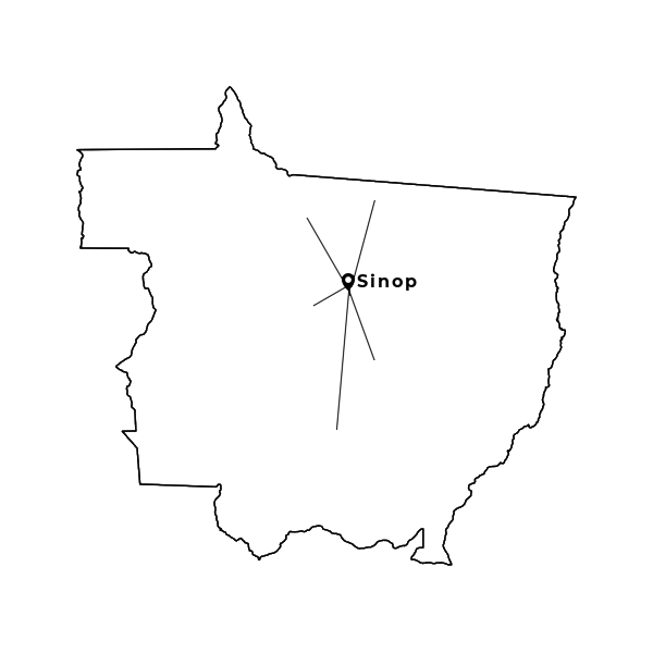 Mapa do Mato-Grosso destacando Sinop.
